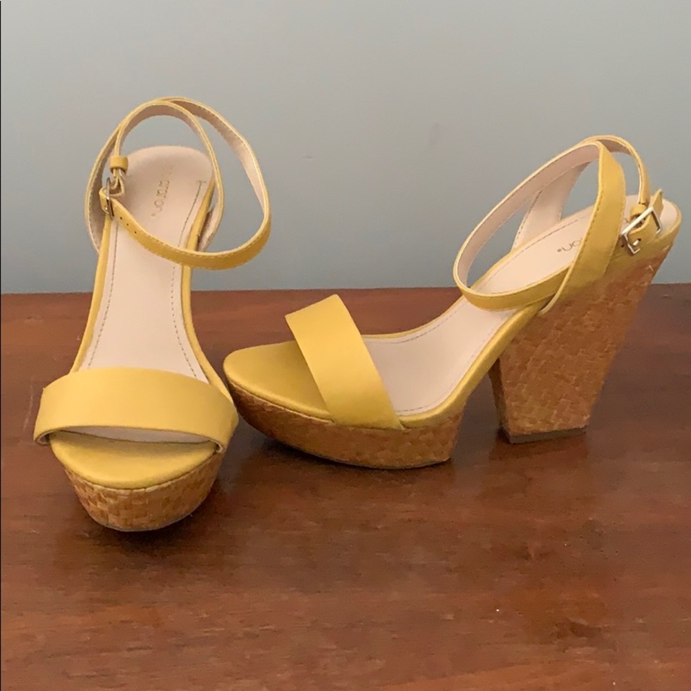Yellow platform wedge heels